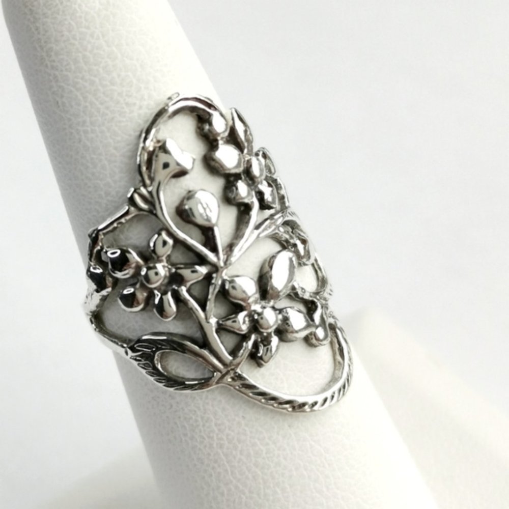 sterling silver filigree flower ring size 6.5